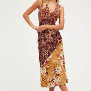 Anna Sui x Free People Upcycle‎ Patchwork V-Neck Midi Slip Dress
